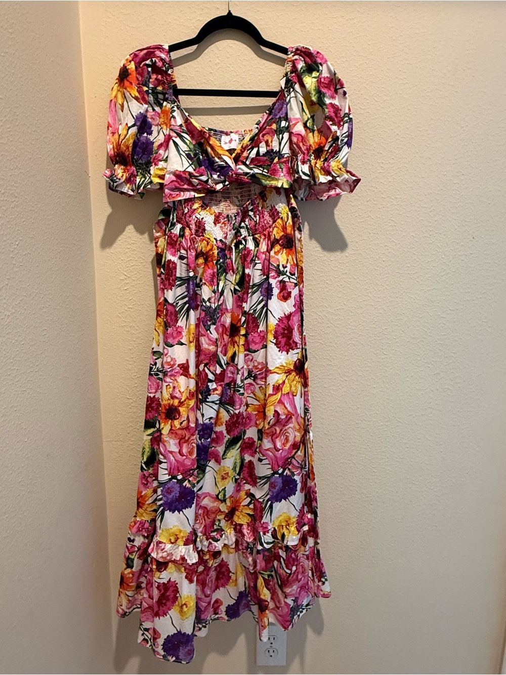 Buddy Love Floral Cutout Maxi Dress in Pink, Yellow & Purple - Picture 2 of 6
